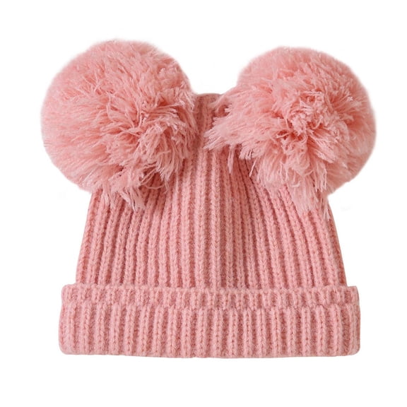 Splozh Beanies for Babies Newborn Toddler Winter Knit Hat Fleece Lined Pompom Ears Cap for Boys Girls Light Pink,0-12 Months