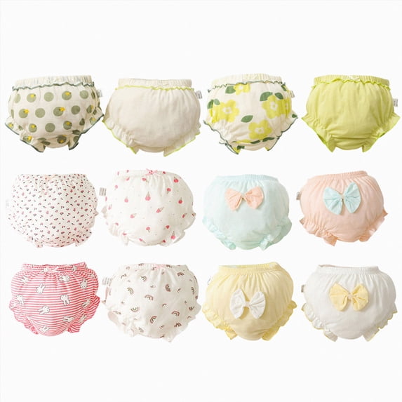 Splozh Bloomers for Toddler Girls 4 Piece Cute Cotton Ruffle Diaper Cover, Soft Breathable Seamless Potty Training Under Dress Shorts Blue,3-5 Years