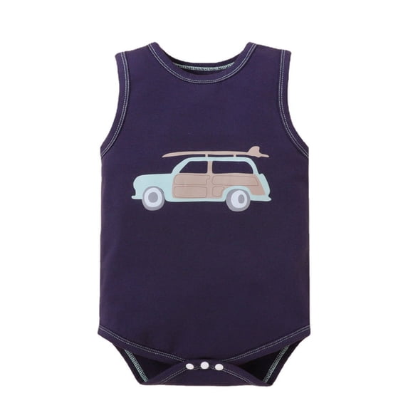 Splozh Bodysuit for Baby Baby Boys Girls Letter Cute Cartoon Sleeveless Romper Clothes Dark Blue,3-6 Months