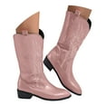 thumbnail image 1 of Splozh Boots for Women Knee High Leather Western Cowboy Boots for Women Knee High Wide Calf Cowgirl Boots with Slip On Pointed Toe Chunky Heel Fashion Tall Boot for Girls Ladies Fall Winter Pink,US 9, 1 of 9