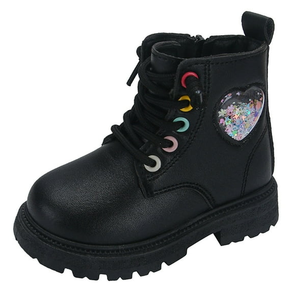 Splozh Boots for Kids Girls Boys Ankle Boots Side Zipper Combat Shoes with Lace Up for Toddler/Little Kid/Big Kid Black,US 9