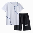 thumbnail image 1 of Splozh Boy 2 Piece Outfit Boys Fashion Boys Comfortable and Breathable Short Sleeve Two Piece Set with Simple Lines and Letter Patterns,White,11-12 Years, 1 of 4