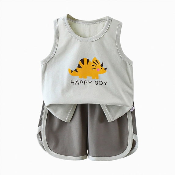 Splozh Boy Baby Clothes Toddler Boys Clothes Kids Cotton Clothes Cool Summer Short Wear in Night,Light Gray,5-6 Years