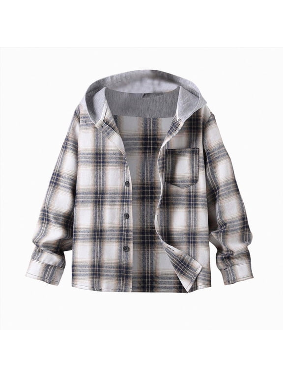 Boy Button Down Shirt Kid Flannel Shirt Toddler Buffalo Plaid Shirt Boys Western Shirts,Grey,9-10 Years