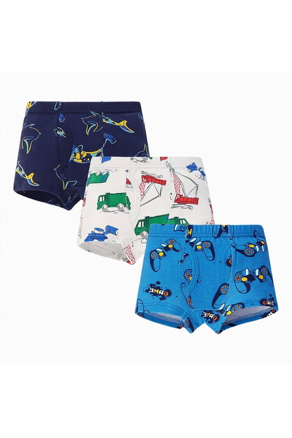 Boy Potty Training Underwear 2T 3T 4T 5T 6T 7T 8T Children Underwear Boy Baby Cartoon Dinosaur Little Boy Cotton Boxer Pants 3PCS,D,3-4 Years