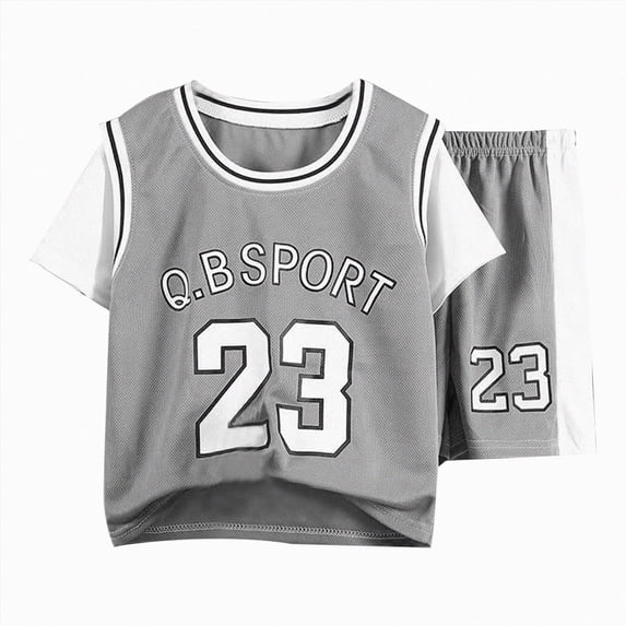 Splozh Boy Short Sets Boy Summer Clothes Toddler Outfits Kids Short Sets 2-Piece Short Sleeve Shirt Sets,Grey,4-5 Years
