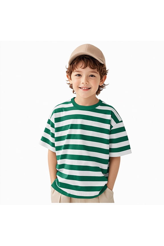 Boy Short Sleeve T-Shirts 1-14 Years for Boys and Girls Striped Tops for Little Kids & Big Kids,Green,1-2 Years