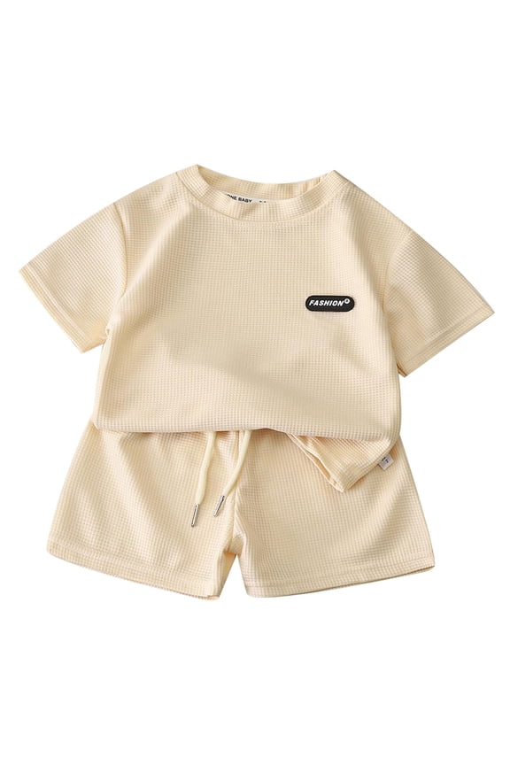 Boy's Clothing Sets 2 Piece Boys Clothes Summer Outfits Athletic Short Sleeve Boys' Shorts Set for Kids Clothes Beige,7-8 Years