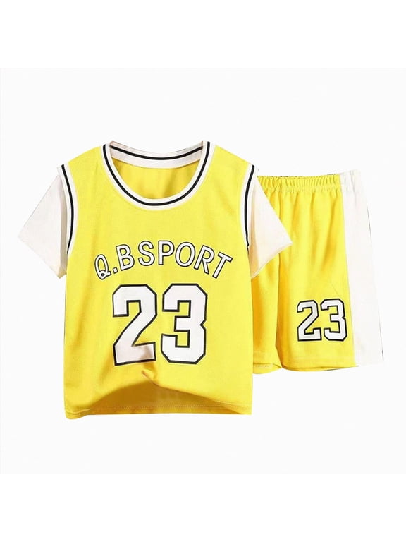 Boys 2 Piece Outfits Boy Clothes Kids Boy's Summer Outfits Shorts Sleeve Crewneck T Shirt Shorts Sets Boy's 2 Piece Outfits,Yellow,4-5 Years