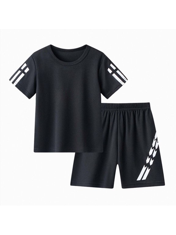 Boys Beach Outfit 3-13 Years Boys Sports Set Summer Mesh Short Sleeved Set Basketball Suit Two Piece Set,Black,4-5 Years