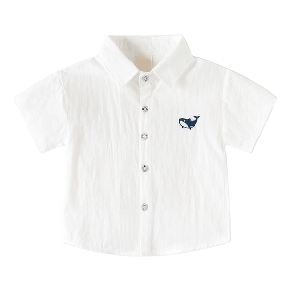 Splozh Boys Button Up Shirt Toddler Boys Collar Button Down Dress Shirt with Short Sleeves Summer School Dress Shirts White,3-4 Years