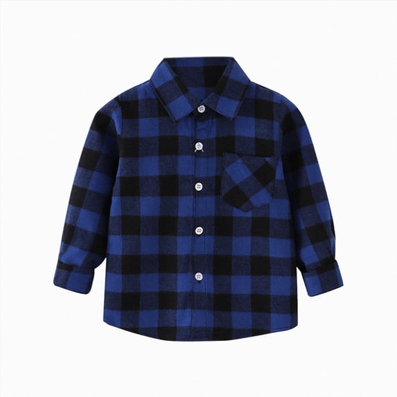 Splozh Boys Casual Long Sleeve Plaid Flannel Button Down Shirt 0-8T for Children Fall Clothes,Blue,18-24 Months