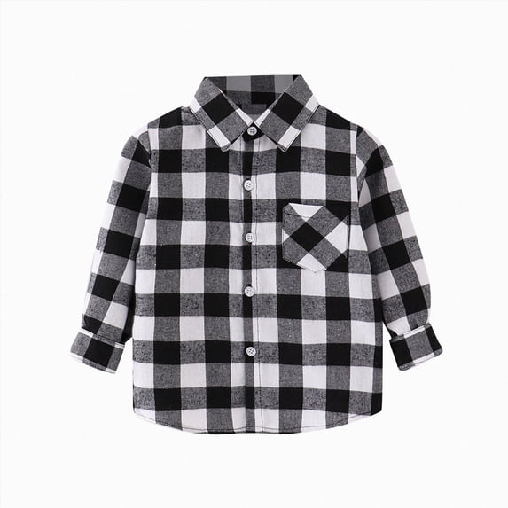 Splozh Boys Casual Long Sleeve Plaid Flannel Button Down Shirt 0-8T for Children Fall Clothes,White,6-7 Years