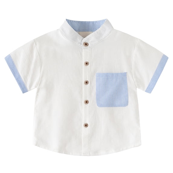 Splozh Boys Clothes Toddler Baby Boy Short Sleeve Button Down Shirt Kids Summer School Dress Shirts with Chest Pocket White,7-8 Years