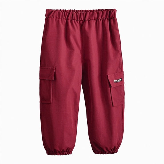 Splozh Boys Cotton Sweatpants 1-8 Years Toddler Summer Girls Boys Trousers Fashion Printed Cargo Pants for Children,Brick Red,7-8 Years