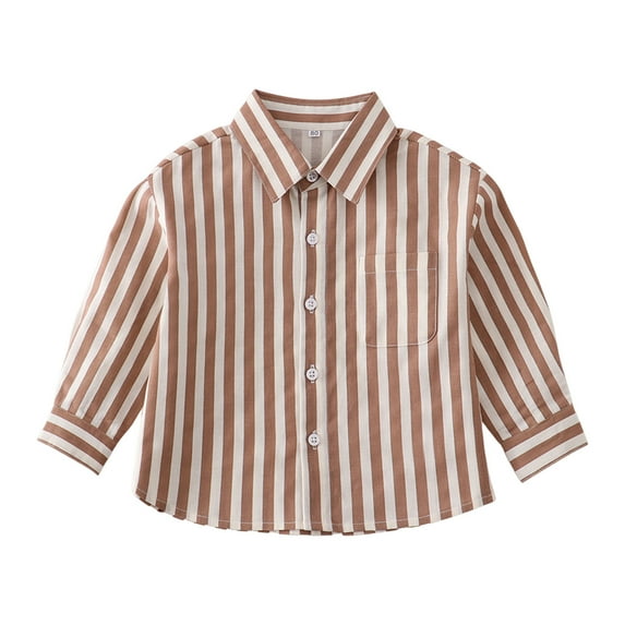 Splozh Boys Dress Shirts Toddler Baby Boy Outfit Striped Long Sleeve Shirt Button Up Pullover Top Coffee,12-18 Months
