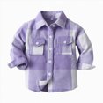 thumbnail image 1 of Splozh Boys Flannel Shirt 0-9 Years Buffalo Plaid Button Down Long Sleeve Top for Toddler Kids Fall School Clothes,Purple,3-6 Months, 1 of 9