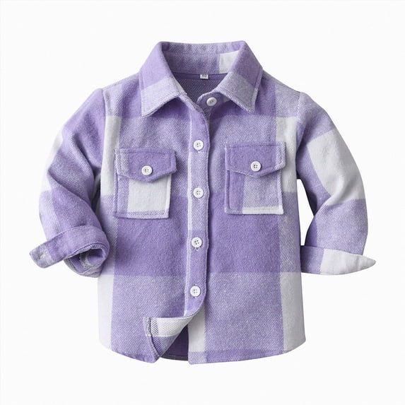 Splozh Boys Flannel Shirt 0-9 Years Buffalo Plaid Button Down Long Sleeve Top for Toddler Kids Fall School Clothes,Purple,3-6 Months