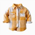 thumbnail image 1 of Splozh Boys Flannel Shirt 0-9 Years Buffalo Plaid Button Down Long Sleeve Top for Toddler Kids Fall School Clothes,Yellow,5-6 Years, 1 of 9
