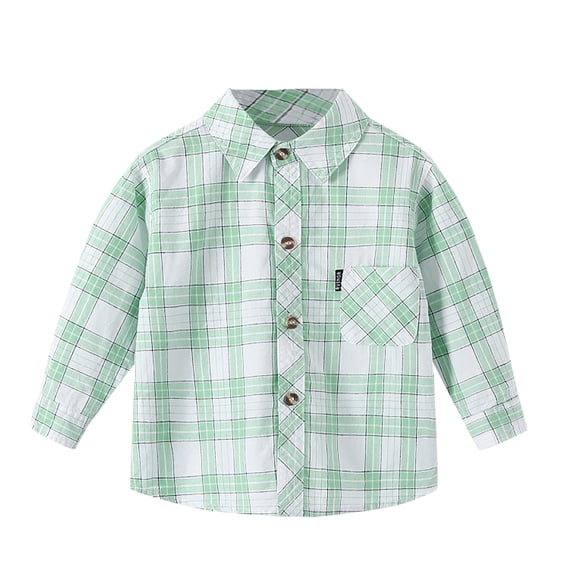 Splozh Boys Flannel Shirts Plaid Button Down Long Sleeve Shirt Fall Winter Clothes Lightweight Shacket Jacket,Light Green 5-6 Years