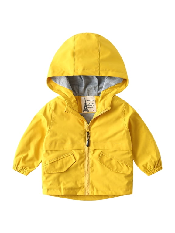 Boys Fleece Jacket Toddler Baby Grils Boys Hoodie Zipper Waterproof Raincoat Lightweight Windbreaker Outwear Rain Jacket Yellow,4-5 Years