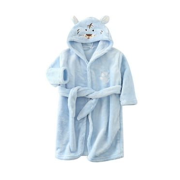 Splozh Boys Fleece Robe Hooded Toddler Soft Bathrobe Pajamas Sleepwear for Kids Girls,Blue 1-2 Years