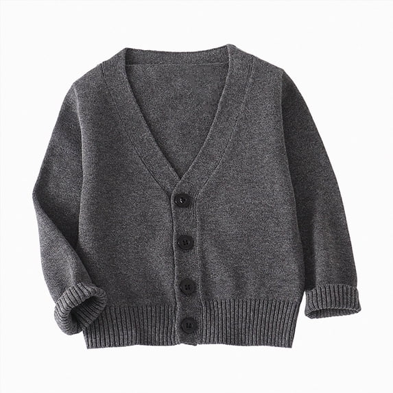 Splozh Boys Girls Cardigan Sweater Cotton School Solid Kids Long Sleeve Button Down Sweaters Knit Tops Baby Boy Knit Outfit,Dark Gray,12-18 Months