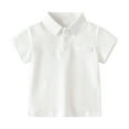 thumbnail image 1 of Splozh Boys Golf Shirts Boys Plain Shirt Short Sleeve Half Button Down T-Shirt Top Soft Bassic Blouse Toddler School Tee White,4-5 Years, 1 of 4