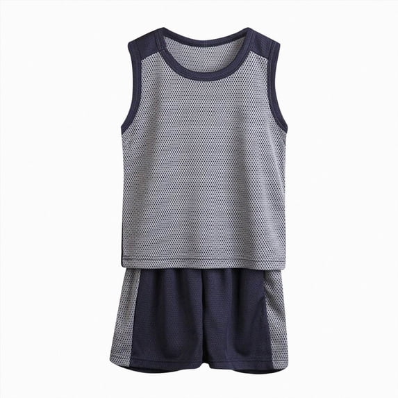 Splozh Boys Gymnastics Clothes Boys' Active Shorts Set 2 Pieces Tank Tops and Shorts Summer Activewear Sets,Grey,5-6 Years