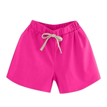 Splozh Boys Linen Shorts Casual Pull-on Elastic Waist Drawstring Summer Beach Shorts,Hot Pink 10-11 Years