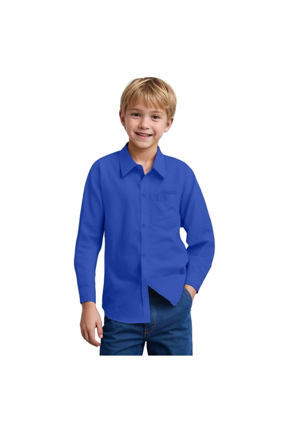 Boys Long Sleeve Button Down Dress Shirts Solid Gentleman's School Uniform Shirt Blouses for Boys for 7-8 Years,Dark Blue