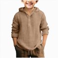 thumbnail image 1 of Splozh Boys Long Sleeve Shirts 4-15 Years Boys Long Sleeve School Shirts Button Down Teens Boys Breathable Solid Summer T Shirt, Brown, 12-13 Years, 1 of 4