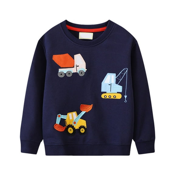 Splozh Boys Long Sleeve T-Shirt Cotton Casual Winter Crewneck Basic Active Tops Tee Shirts,Dark Blue 6-7 Years