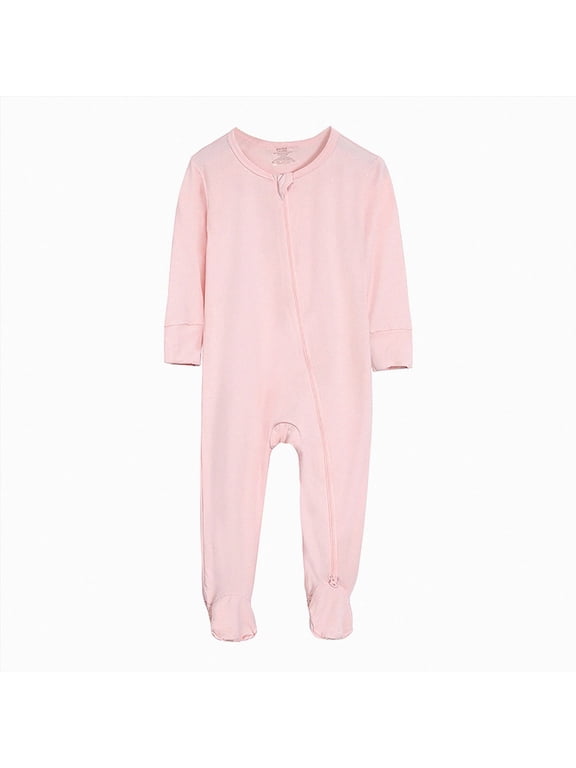 Boys Pajamas 3 6 12 18 24 Months Footed Long Sleeve Baby Pajamas with Zipper Cotton Infant Sleepers,Pink,12-18 Months