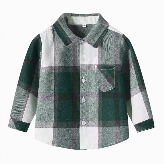 Splozh Boys Plaid Flannel Shirt 0-8T Long Sleeve Button Down Jacket Shacket Fall Clothes,Green,2-3 Years