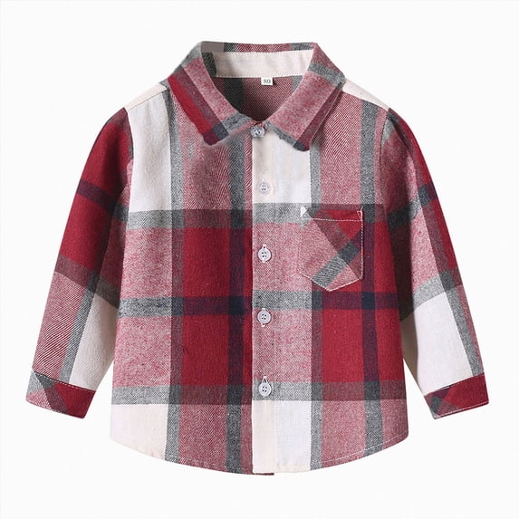 Splozh Boys Plaid Flannel Shirt 0-8T Long Sleeve Button Down Jacket Shacket Fall Clothes,Red,12-18 Months