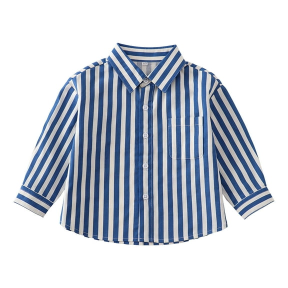 Splozh Boys Shirts Toddler Baby Boy Outfit Striped Long Sleeve Shirt Button Up Pullover Top Blue,12-18 Months