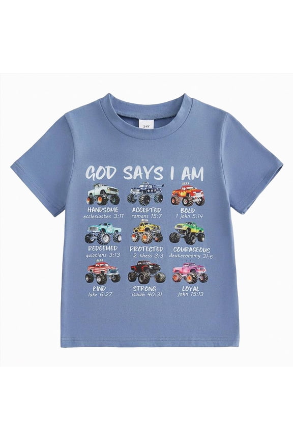 Boys Short Sleeve Shirt 18 24 Months 2T 3T 4T 5T Crewneck Graphic Tees Cotton Daily Wear for Kids Boys Summer Shirts Boys Summer Clothes,Blue,2-3 Years
