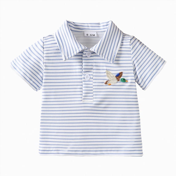 Splozh Boys Short Sleeve Shirt 1T 2T 3T 4T 5T Baby Toddler Clothing Cute Casual Goose Embroidered Lapel T Shirt,Blue,0-6 Months