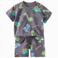 thumbnail image 1 of Splozh Boys Sleep and Play Cartoon Print Cute Summer Short Sleeve Tops + Shorts Little Kids Boys Pajamas Boys Breathable Pajamas,Black,9-18 Months, 1 of 8