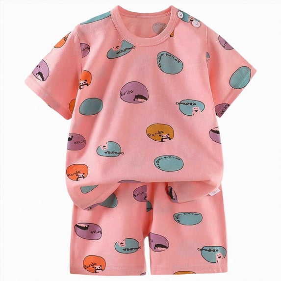 Splozh Boys Sleep and Play Cartoon Print Cute Summer Short Sleeve Tops + Shorts Little Kids Boys Pajamas Boys Breathable Pajamas,Pink,9-18 Months