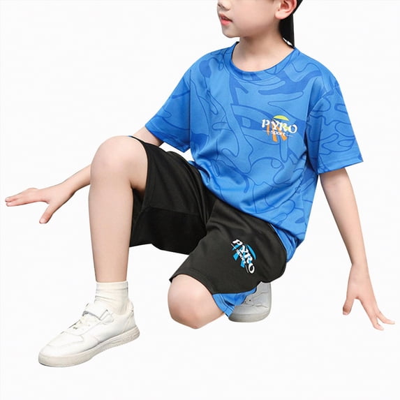 Splozh Boys Summer 2 Piece Outfits Boys Clothes Short Sleeve T Shirt Top Shorts Sets Casual Summer Outifts for Kids 2-3 Years,Blue