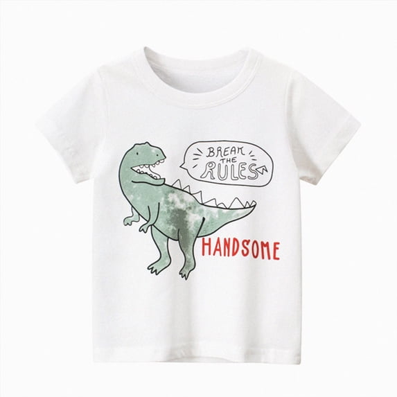 Splozh Boys Summer Shirts Fashion Soft Toddler Kids Baby Boys Cartoon Dinosaur Short Sleeve Crewneck T Shirts Tops Tee Clothes for 1-7 Years,White,3-4 Years