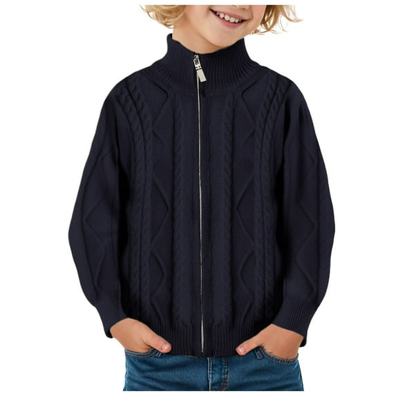 Splozh Boys Sweater Quarter Zip up Knit Neck Warm Pullver Kids Knitwear,Navy 7-8 Years