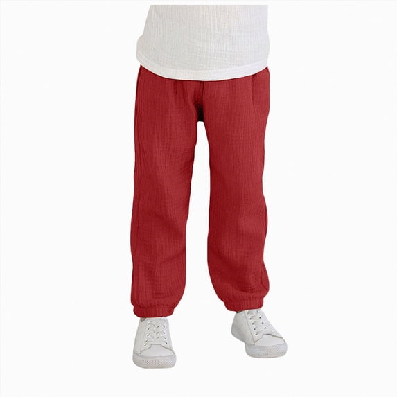 Splozh Boys' Sweatpants 1-8 Years Toddler Kids Baby Boy Girl Cotton Linen Harem Long Pants Casual Joggers,Wine,5-6 Years
