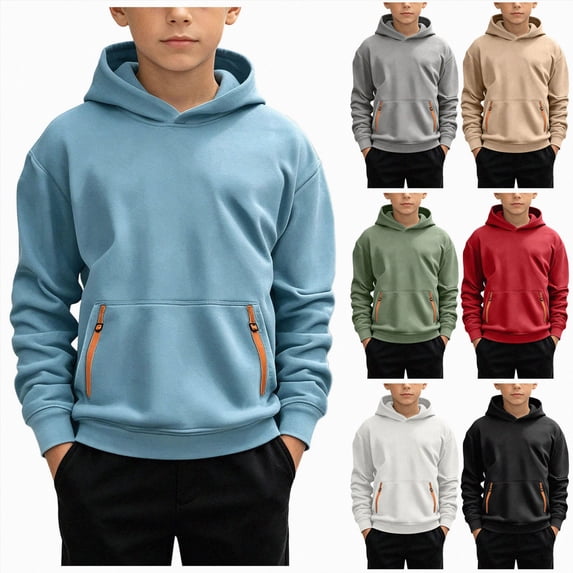 Splozh Boys Sweatshirt 4-15 Years Boys' Fashion Hoodies Kids Long Sleeve Hooded Sweatshirts with Pocket,AG,10-11 Years