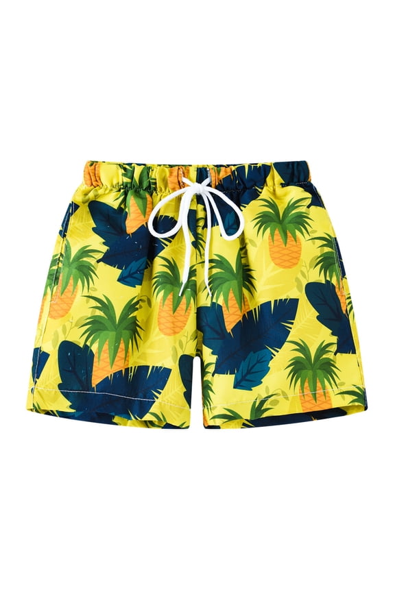 Boys Swim Trunks 3D Funny Print Surfing Board Shorts Quick Dry UPF 50+ Swimsuit Beachwear with Mesh Lining,Yellow 7-8 Years