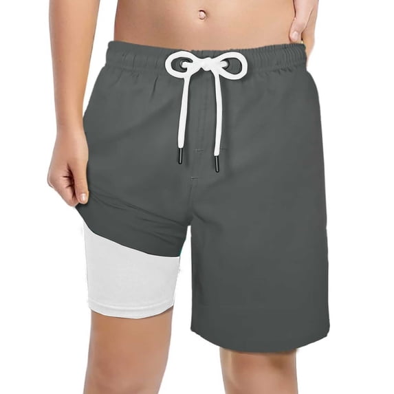 Splozh Boys Swim Trunks with Compression Liner Swim Shorts Kids Bathing Suit Stretch Swimwear UPF 50+ Board Shorts,Grey 6-7 Years