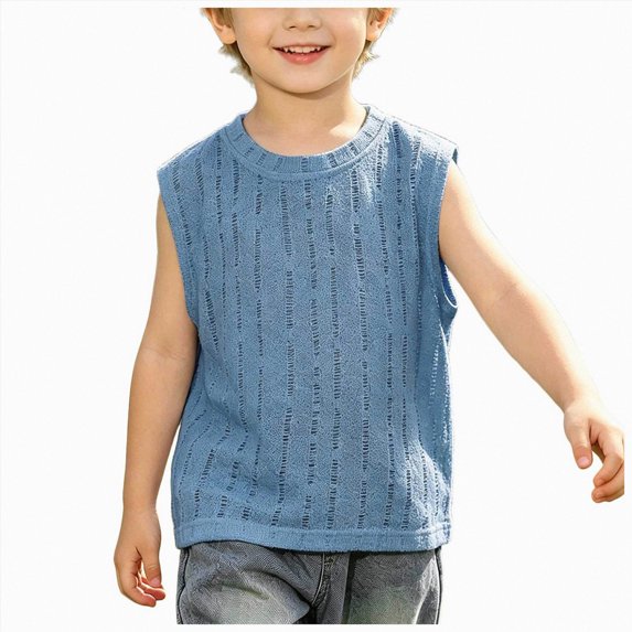 Splozh Boys Tank Tops 1-11 Years Athletic Solid Color Crewneck Basic Sleeveless Tops for Kids Boys Sleeveless Shirt Boys Summer Clothes,Blue,2-3 Years
