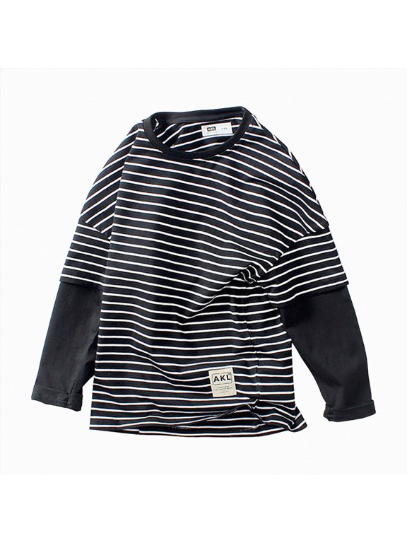 Boys Tee Shirts Fashion Soft Big Boys Casual Long Sleeve Crew Neck Cotton Basic Tops T Shirts Childrens Pullover,Black,12-13 Years